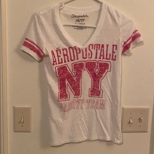 Aeropostale White Tee with Red Varsity Print